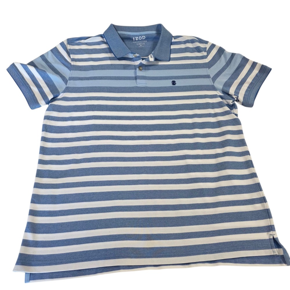 Izod Polo Top Mens Blue XL Blue Striped Advantage Performance Natural Stretch